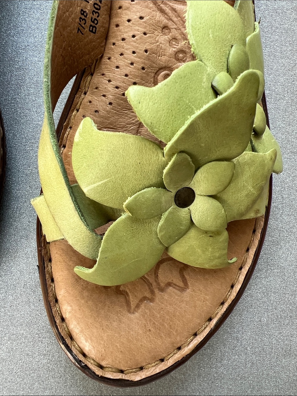 Born | Lime Green Floral Leather Slide Sandals - Picture 6 of 16